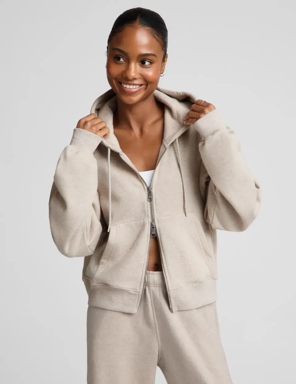 Beyond Yoga LuxeFleece 2.0 Hooded Full-Zip Jacket hoodie Oatmeal Heather mjuk