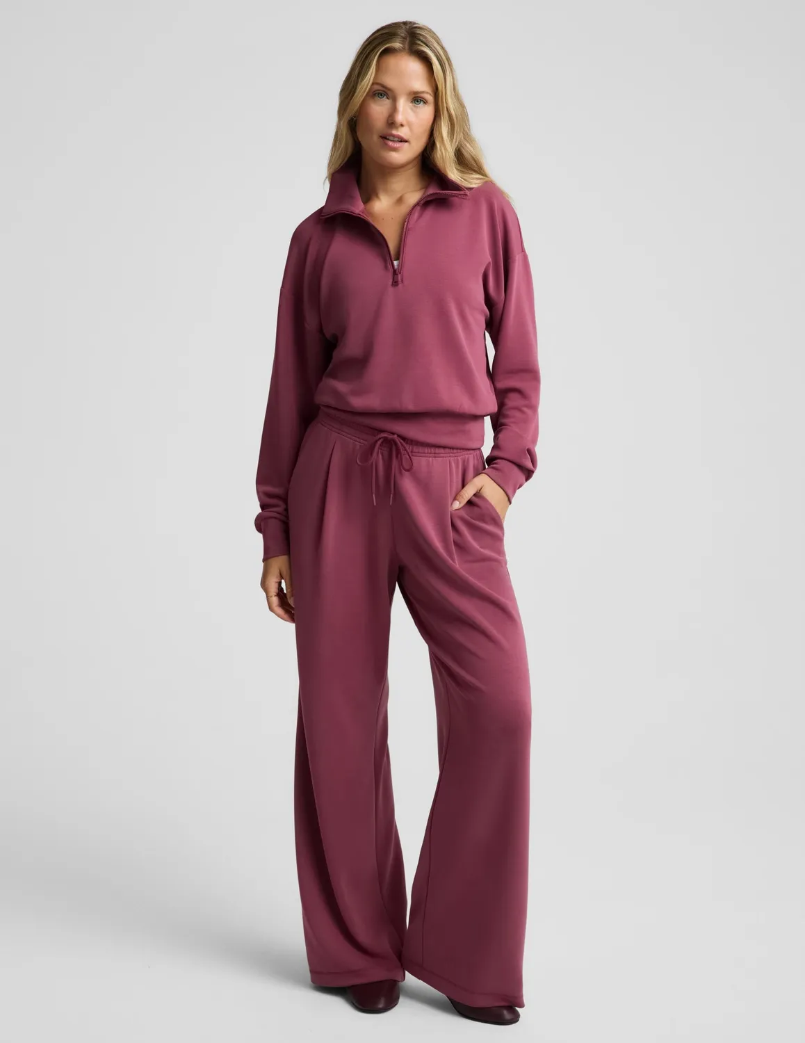 Beyond Yoga Luxe Sandwash Half Zip Pullover sweatshirt Muted Mauve mjuk