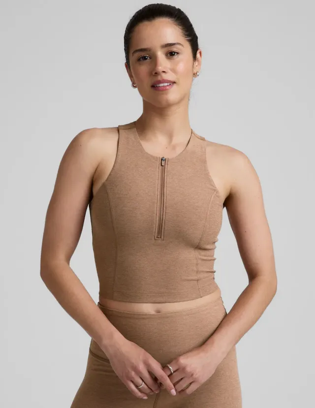 Beyond Yoga Spacedye Move Up Cropped Tank topp beige dragkedja