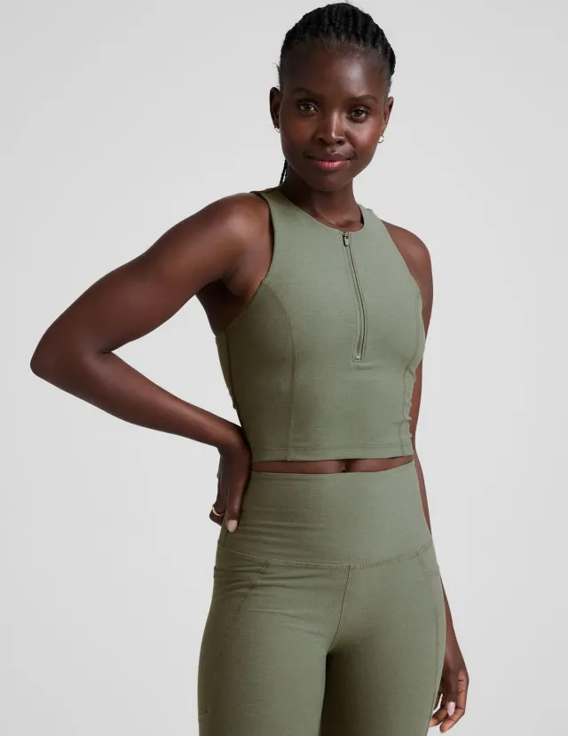 Beyond Yoga Spacedye Move Up Cropped Tank linne grå inbyggd BH