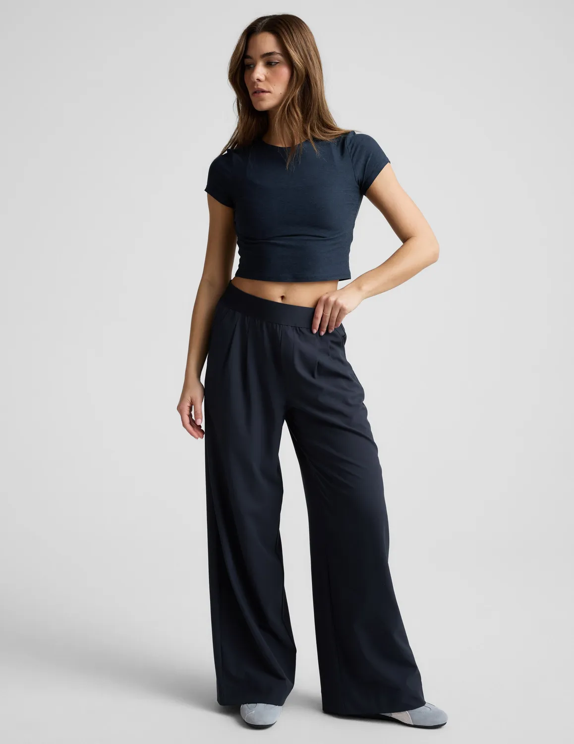 Beyond Yoga Elasticated Wide Leg Pant 29" byxor Nocturnal Navy vida