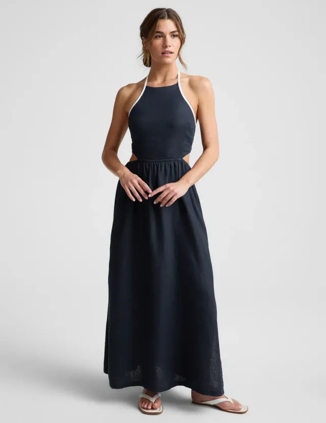 Beyond Yoga SoftWash Linen Halter maxiklänning marinblå