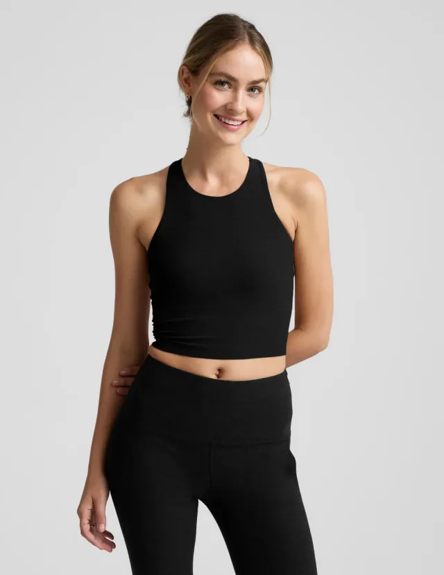 Beyond Yoga Spacedye High Neck Cropped Tank linne Darkest Night med bh