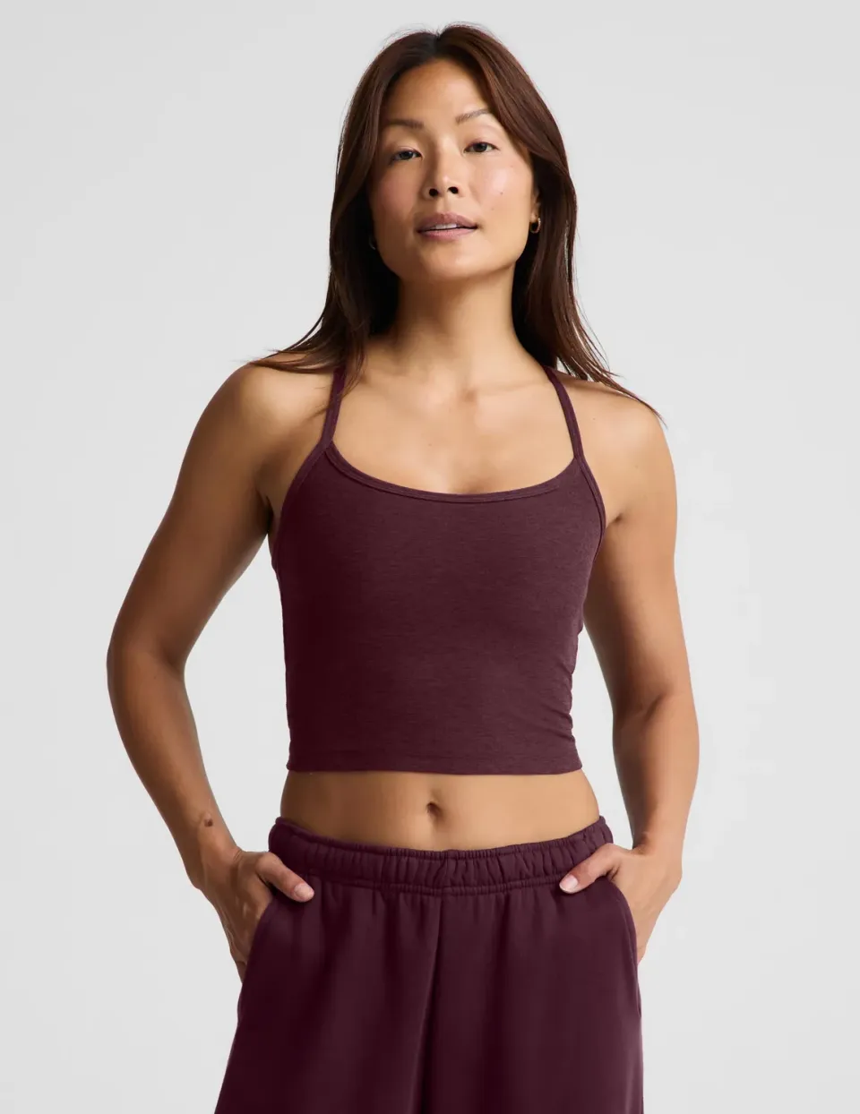 Beyond Yoga Spacedye Slim Racerback Cropped Tank linne Cabernet med BH
