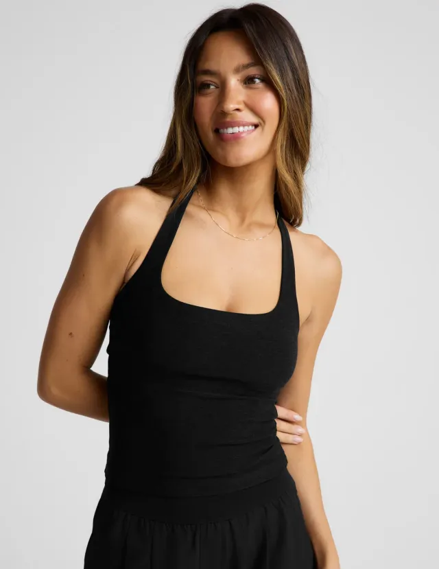 Beyond Yoga Spacedye Square Halter Tank linne svart med bh