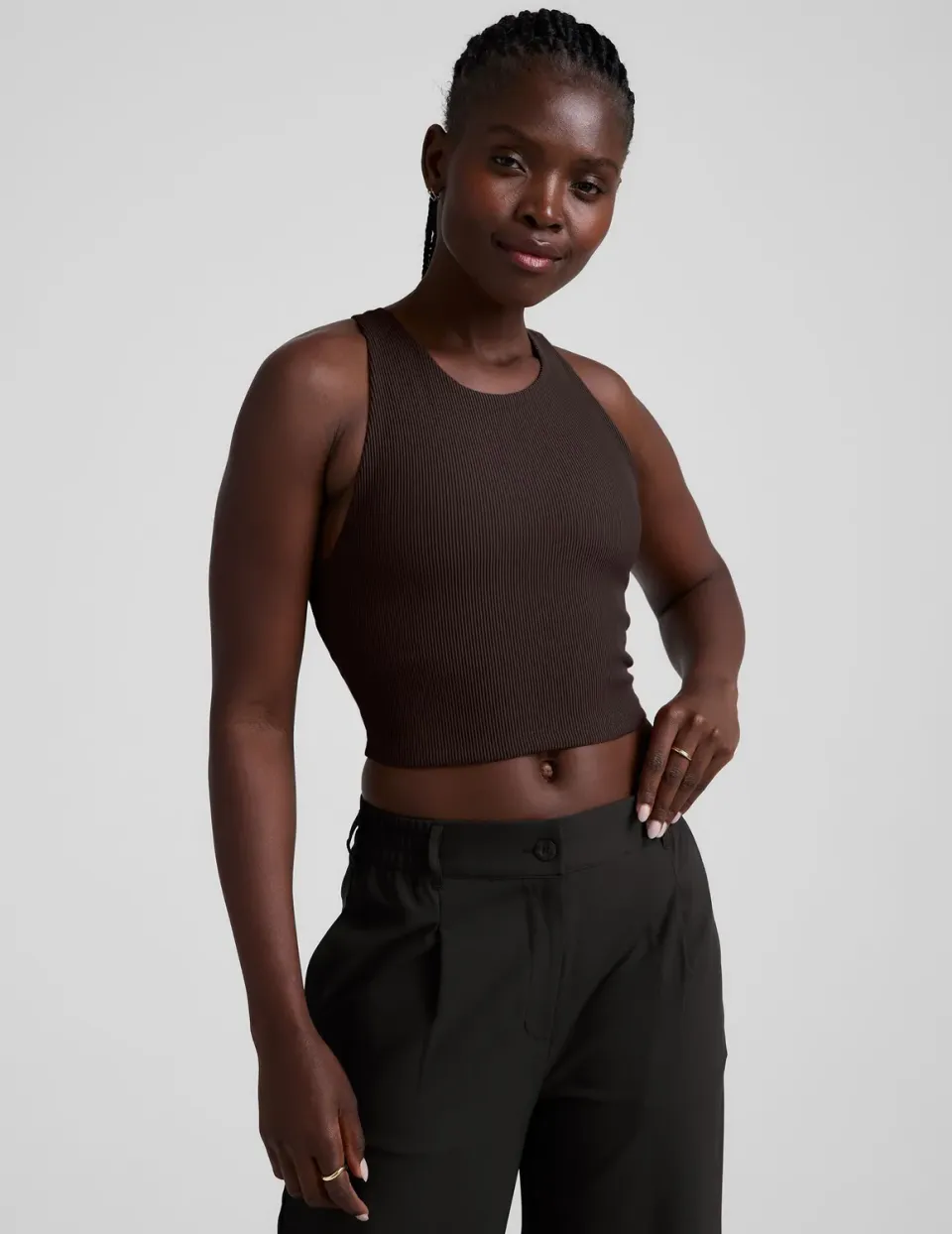 Beyond Yoga Refocus Ribbed Cropped Tank top Dark Chocolate med bh