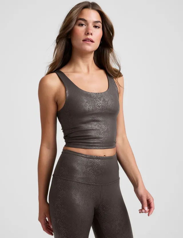 Beyond Yoga PowerShine Viper Print Cropped Tank Espresso Viper med bh
