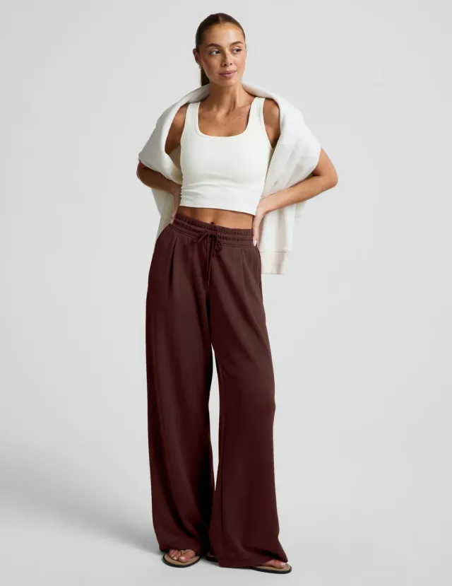 Beyond Yoga Luxe Sandwash Double Knit Wide Leg byxor Iced Mocha hög midja