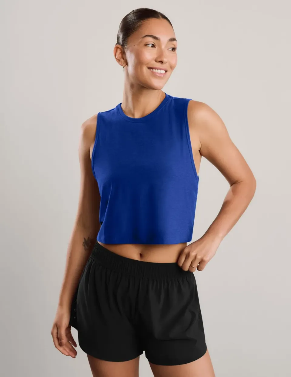 Beyond Yoga Featherweight Minimal Cropped Tank träningstopp Ultra Blue melerad