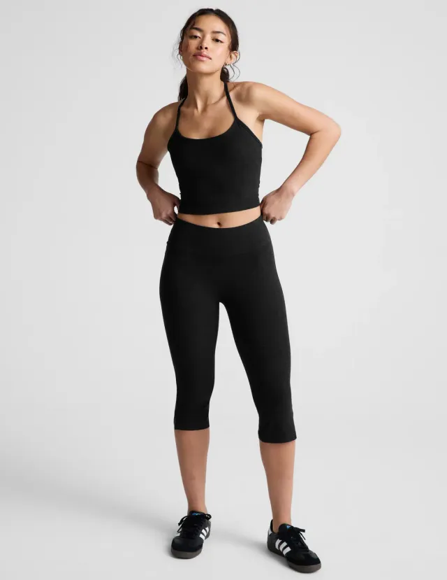 Beyond Yoga Spacedye Mid-Rise Slit Pedal Pusher leggings Darkest Night svart