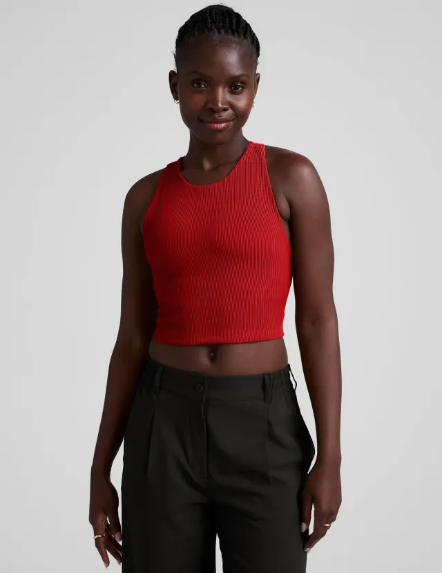 Beyond Yoga Refocus Ribbed Cropped Tank top Holly Red med bh