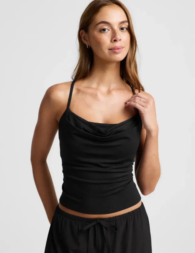 Beyond Yoga Cowl Neck Tank träningslinne Svart med bh