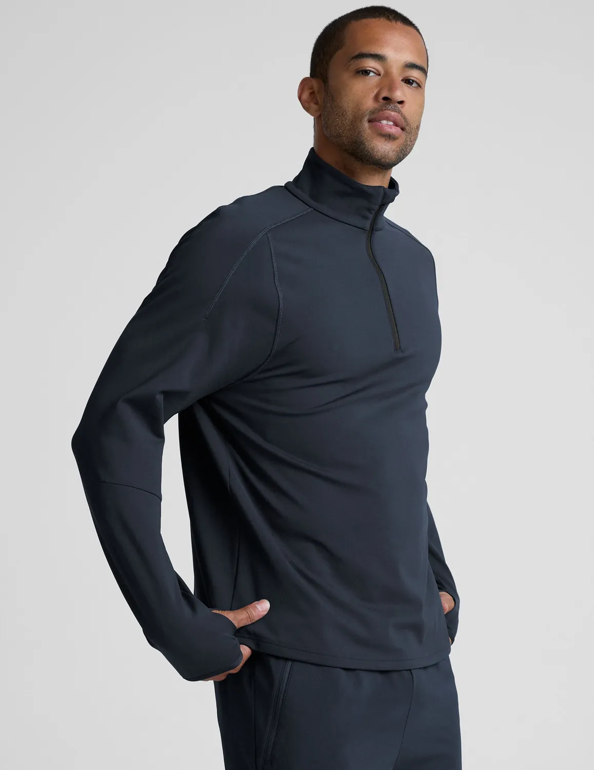Beyond Yoga Pacer Fleece Quarter Zip tröja Navy borstad