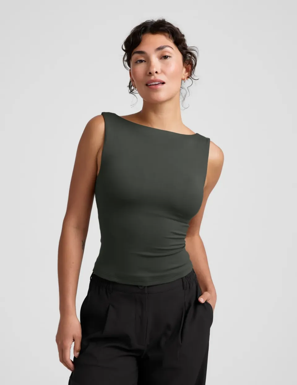 Beyond Yoga Eclipse Open Back Tank linne Slate Green öppen rygg