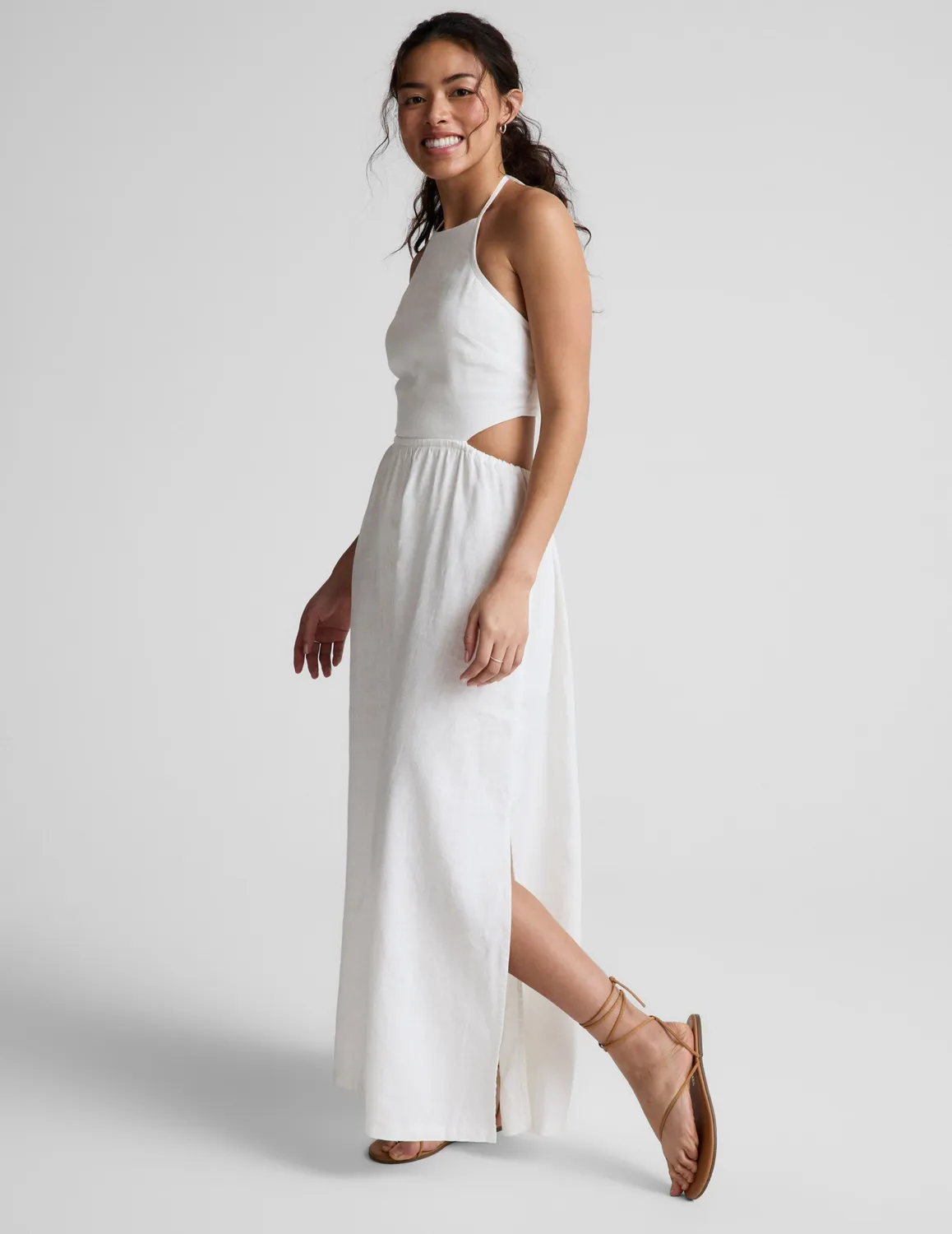 Beyond Yoga SoftWash Linen Halter maxiklänning vit