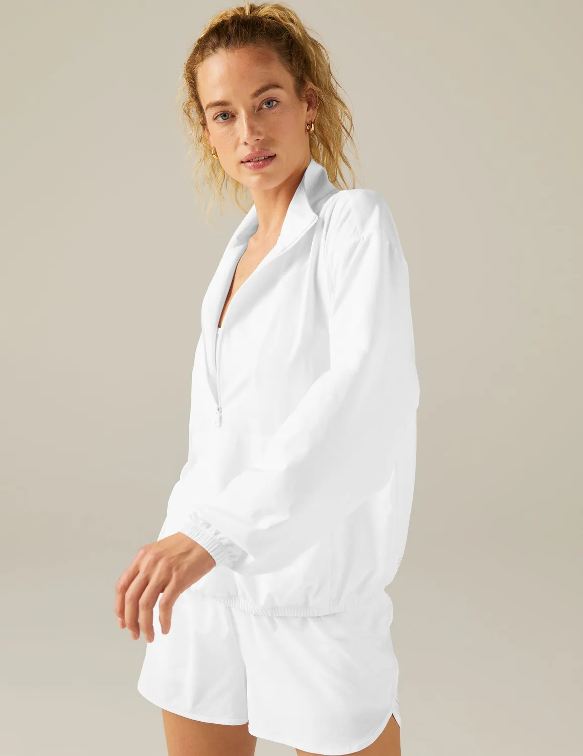 Beyond Yoga Stretch Woven In Stride Half Zip tröja vit