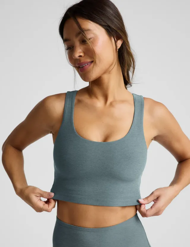 Beyond Yoga Spacedye Twister Cropped Tank linne Storm Heather bh