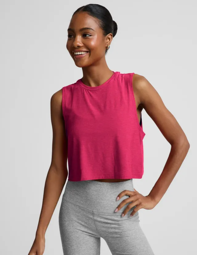 Beyond Yoga Featherweight Minimal Cropped Tank linne Berry Red Heather lös