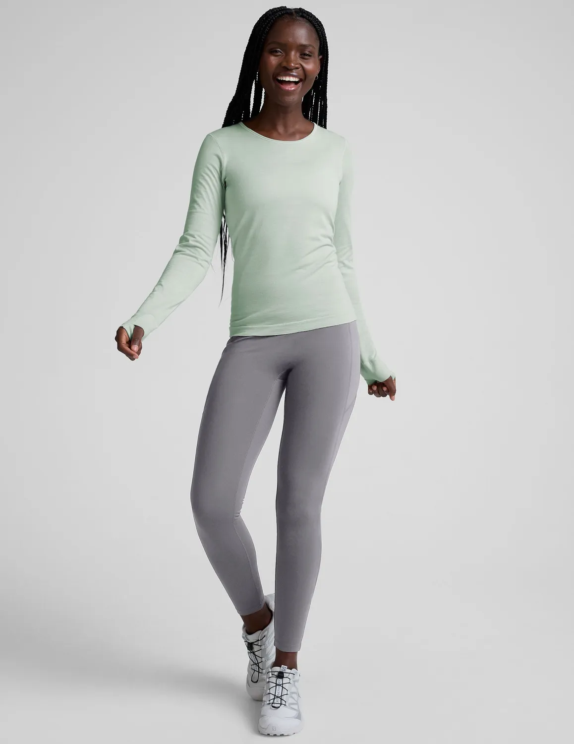 Beyond Yoga LuxeKnit Merino Wool Crewneck ulltröja Mist Spray med tumhål