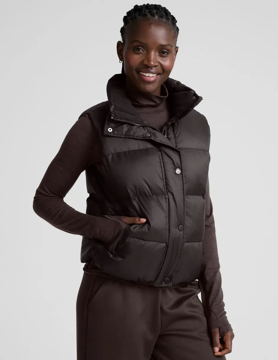 Beyond Yoga Big Cozy pufferväst Dark Chocolate brun