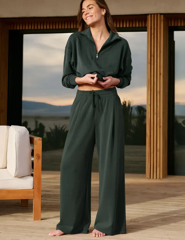 Beyond Yoga Luxe Sandwash Double Knit Wide Leg byxor Slate Green hög midja