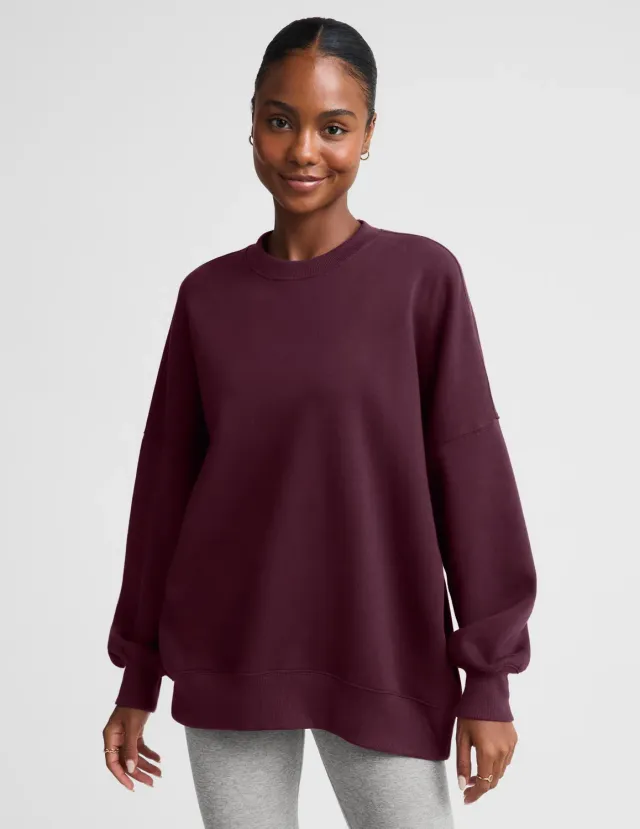 Beyond Yoga LuxeFleece 2.0 Oversized Crewneck sweatshirt Cabernet bomull