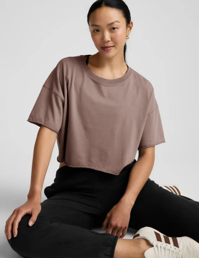 Beyond Yoga SoftKnit Better Than Ever Cropped t-shirt Rosey Taupe bomull