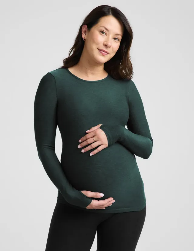 Beyond Yoga Featherweight Count On Me Maternity Crew Pullover tröja Dark Ivy Heather gravid