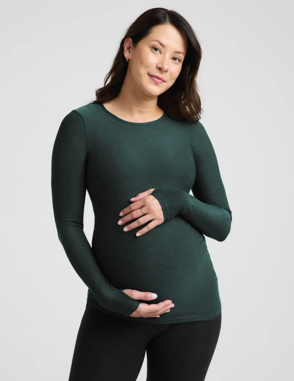 Beyond Yoga Featherweight Count On Me Maternity Crew Pullover tröja Dark Ivy Heather gravid
