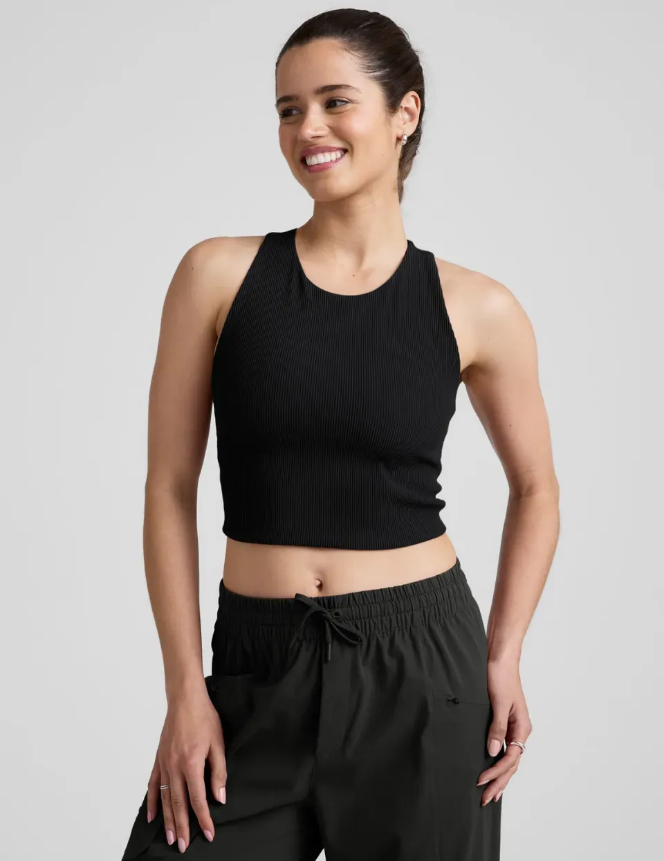 Beyond Yoga Refocus Ribbed Cropped Tank top Black Onyx med bh