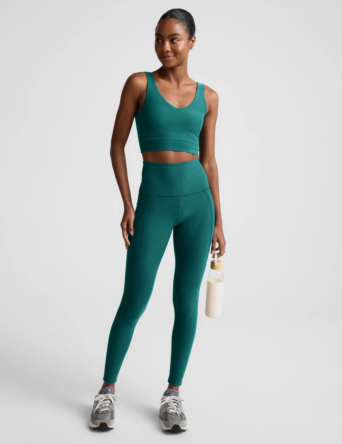 Beyond Yoga Spacedye Good Day Long Line sport-bh Teal Sea Heather mjuk