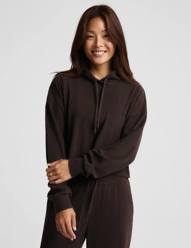 Beyond Yoga Breathe Easy ribbad hoodie dark chocolate brun