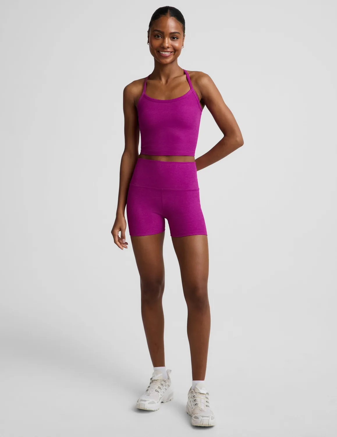 Beyond Yoga Spacedye Slim Racerback Cropped Tank topp Berry Bliss Heather med bh