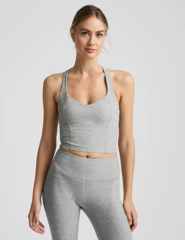 Beyond Yoga Spacedye Intensity Racerback Cropped Tank linne silver mist medelstöd