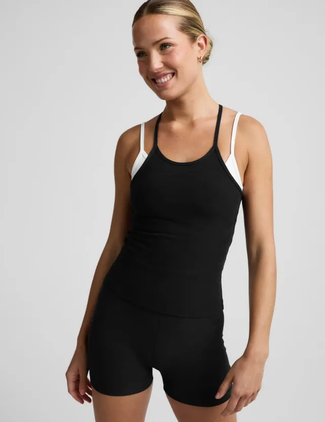 Beyond Yoga Spacedye Layered Tank linne svart med bh