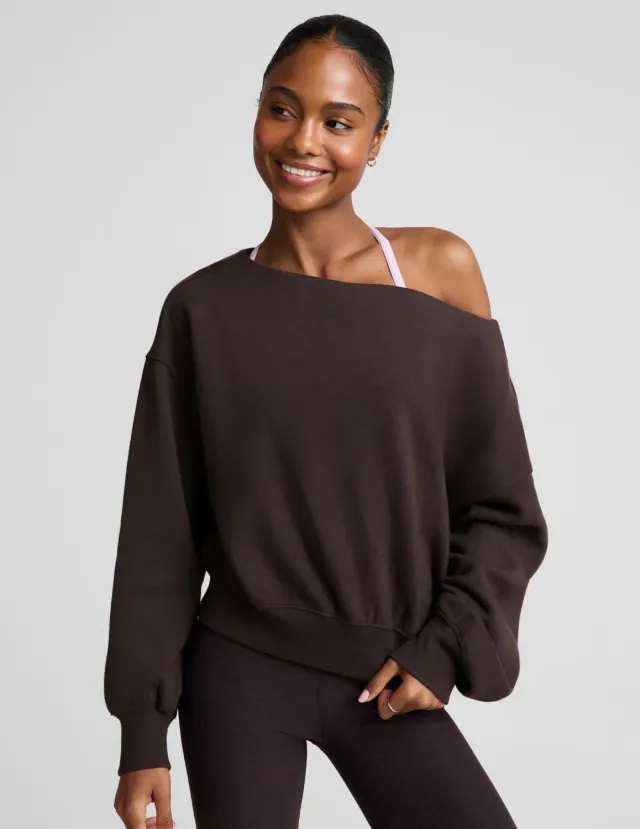 Beyond Yoga LuxeFleece 2.0 Off The Shoulder tröja Dark Chocolate bomull
