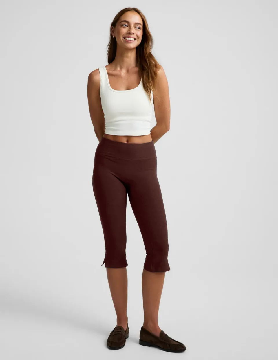 Beyond Yoga Spacedye Mid-Rise Slit Pedal Pusher leggings Iced Mocha brun