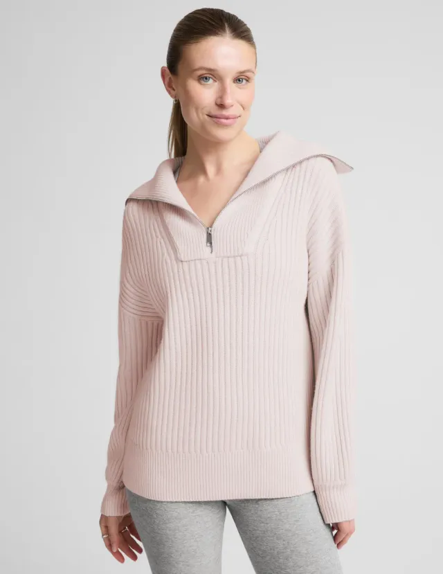 Beyond Yoga Wool Blend pullover soft orchid quarter zip relaxed