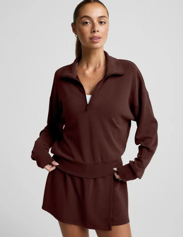 Beyond Yoga Luxe Sandwash Half Zip Pullover sweatshirt Iced Mocha lager