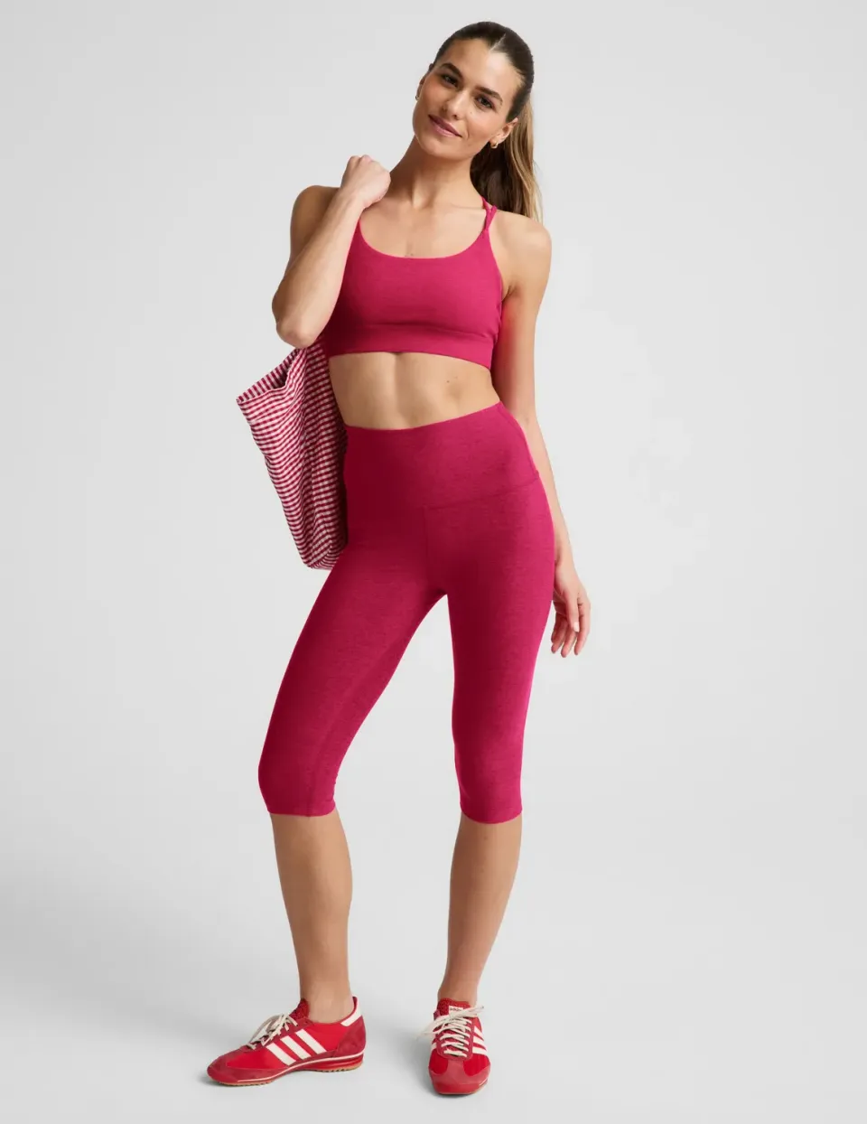Beyond Yoga Spacedye Pedal Pusher High Waisted leggings Berry Red Heather