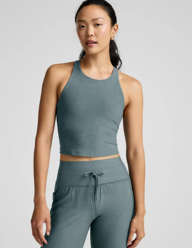 Beyond Yoga Spacedye Refocus Cropped Tank topp Storm Heather inbyggd bh