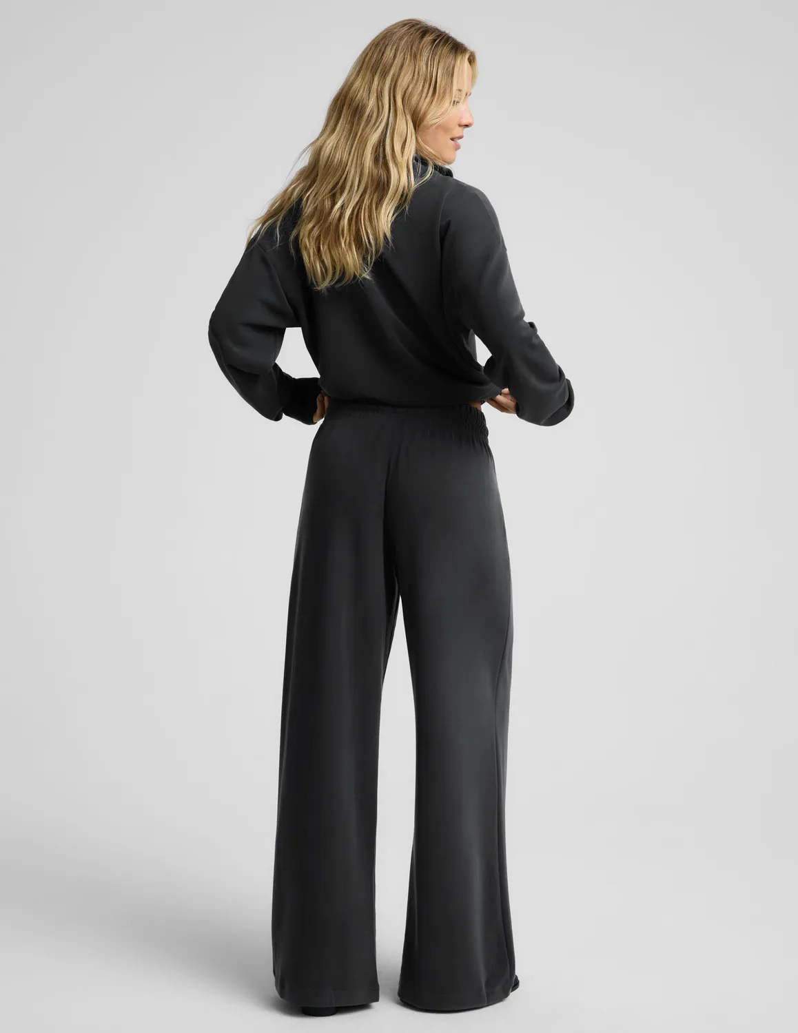 Beyond Yoga Luxe Sandwash Double Knit Wide Leg byxor Dark Charcoal hög midja