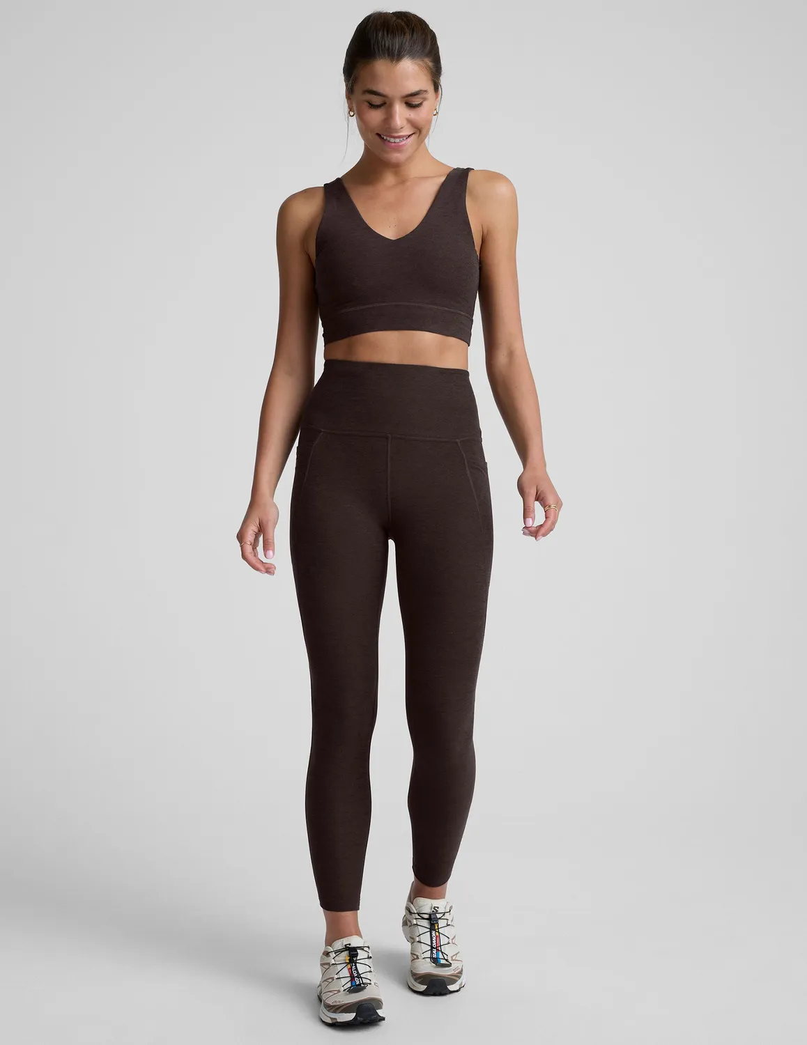 Beyond Yoga Spacedye Good Day Long Line sport-bh Dark Chocolate mjuk