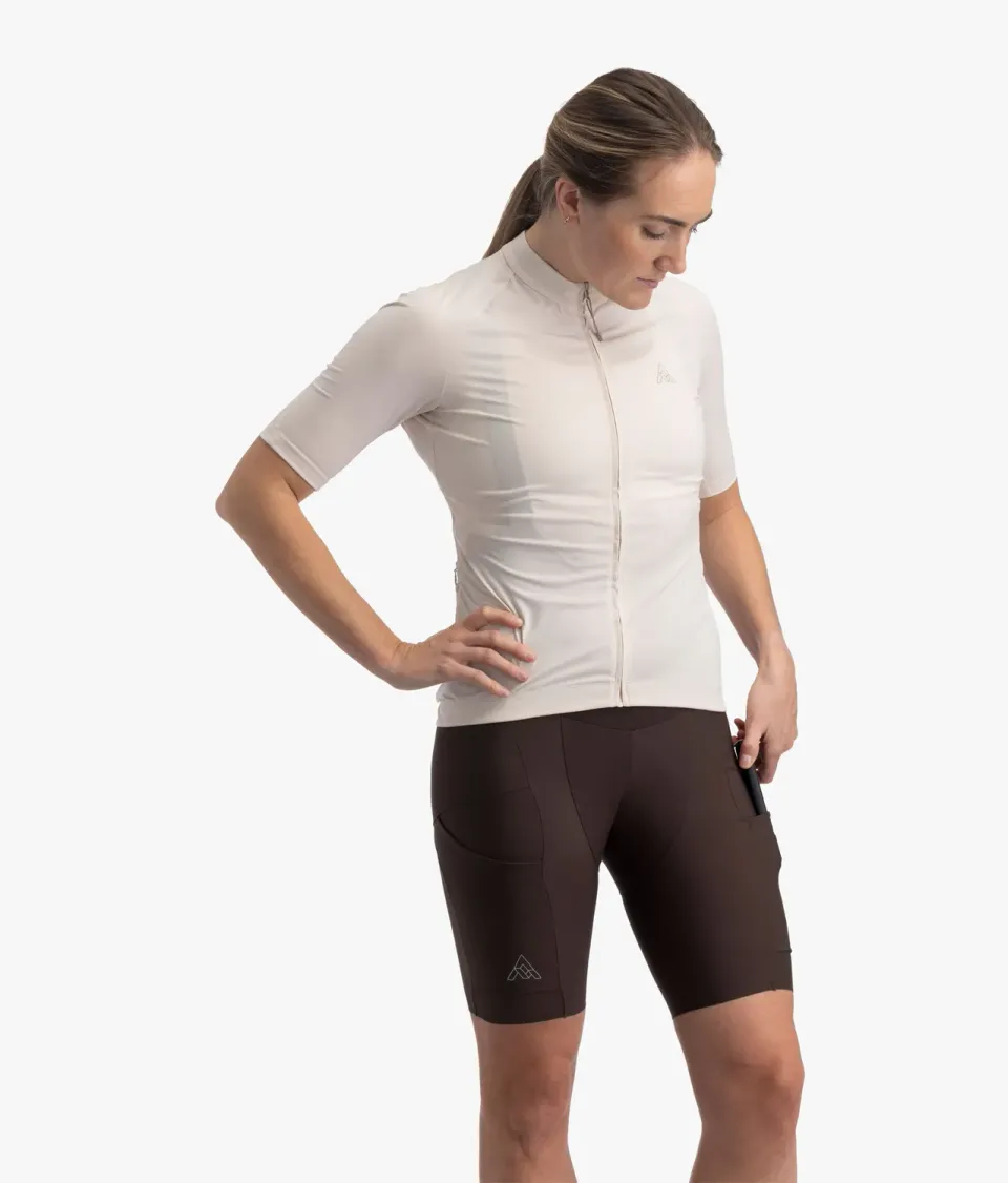 7MESH Atlas cykeltröja dam Almond kort ärm fickor