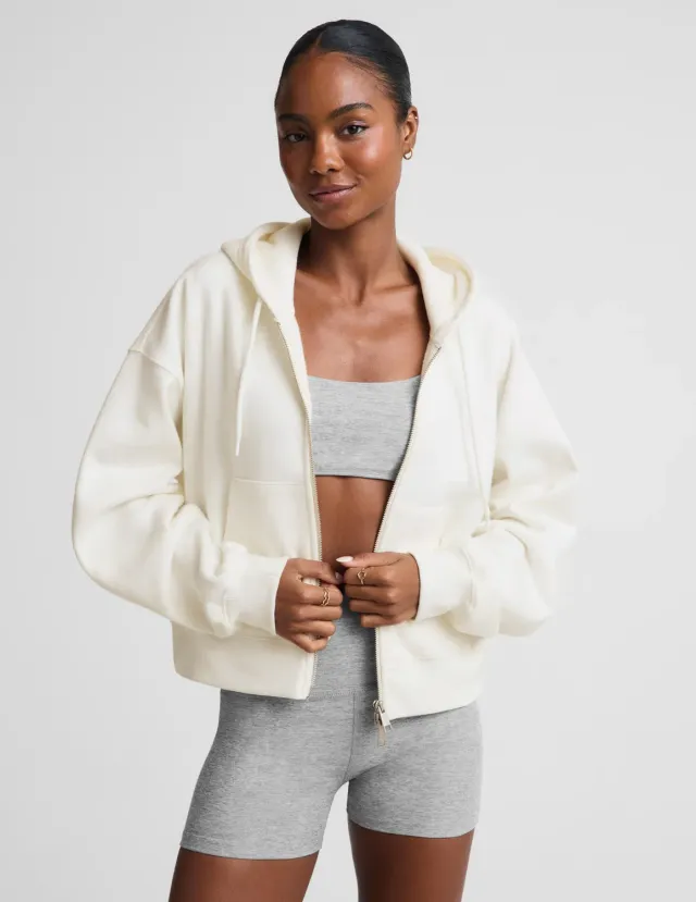 Beyond Yoga LuxeFleece 2.0 Hooded Full-Zip Jacket hoodie Fresh Snow vit