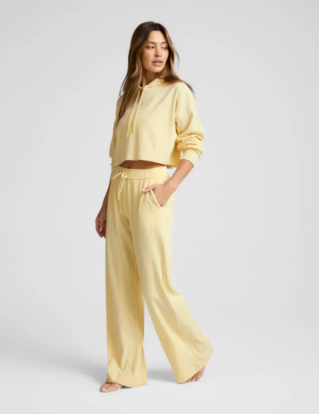Beyond Yoga Breathe Easy Ribbed vida byxor Yellow Swirl mönstrade