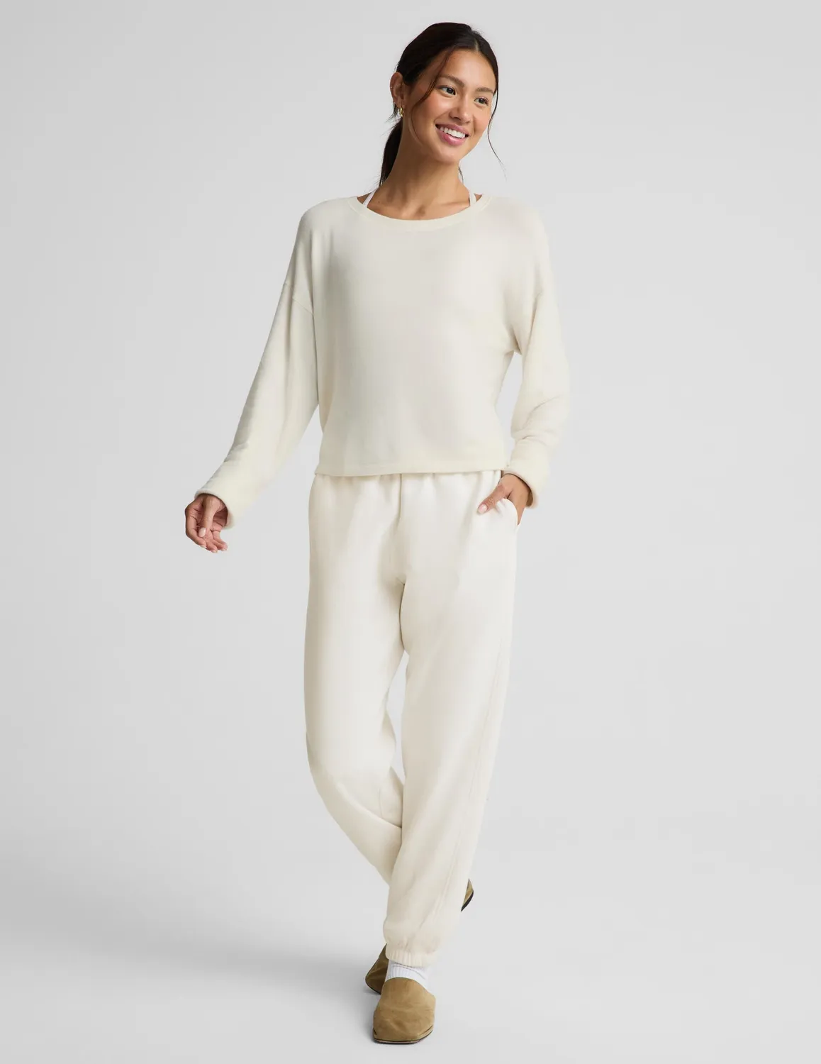 Beyond Yoga LuxeLayer Pullover tröja Sea Salt lös passform