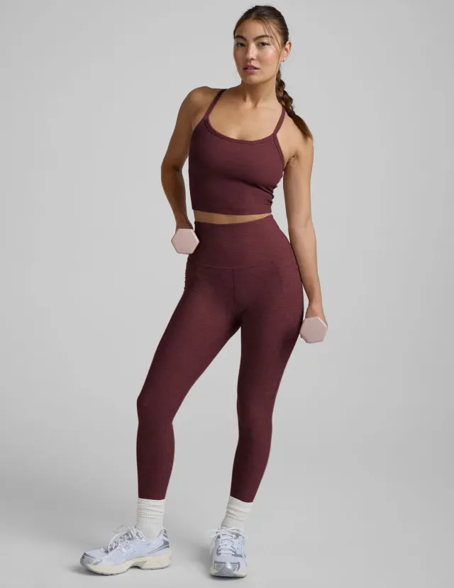 Beyond Yoga Spacedye Out Of Pocket High Waisted Midi Legging Midnight Burgundy Heather