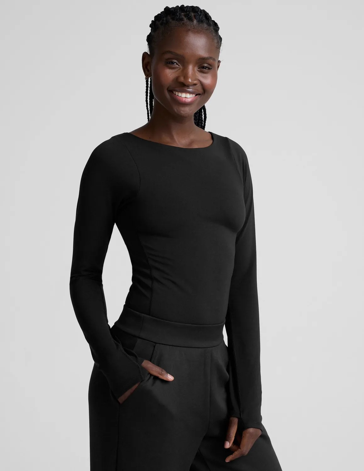 Beyond Yoga Serene Boatneck Bodysuit Body Black lång ärm