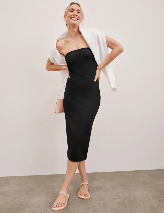 Beyond Yoga Spacedye Strapless klänning Darkest Night midi